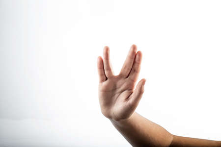 Young hands make Vulcan Salute: Long Live and Prosperの写真素材