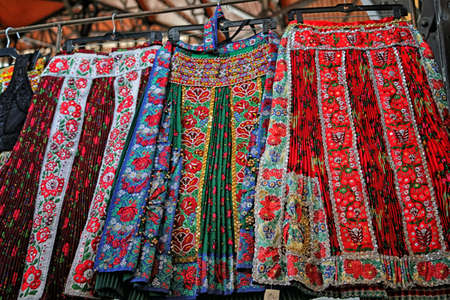 Multicolored skirts at Budapest general marketsの写真素材