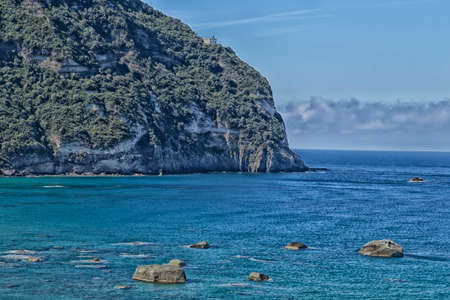 A view of Citara beach in Ischia island in Italy under Punta Imperatore headland の写真素材