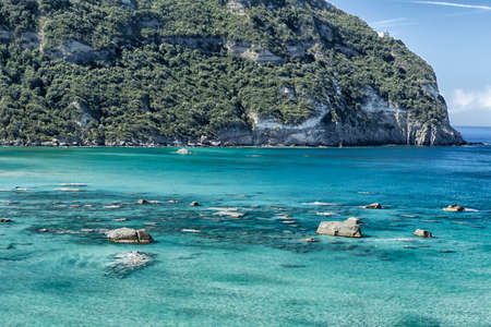 A view of Citara beach in Ischia island in Italy under Punta Imperatore headland の写真素材