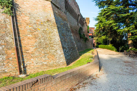 The medieval brick walls of the small village of Dozza near Bologna in Emilia Romagna, Italyの写真素材
