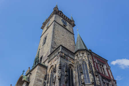 The medieval astronomical clock in the Old Town square in Pragueの写真素材