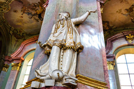 Art details of the interiors of of St. Nicholas Church in the quarter of Mala Strana in Prague in...