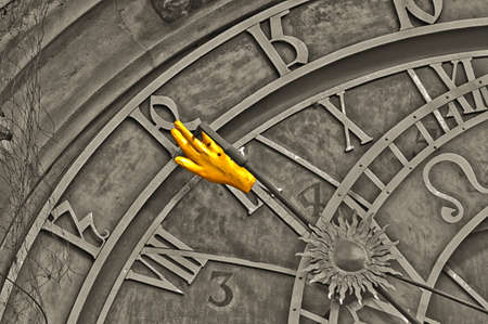 The medieval astronomical clock in the Old Town square in Pragueの写真素材