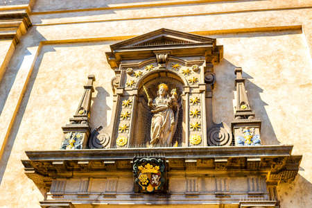The facade of the Church of Our Lady Victorious (Kostel Panny Marie Vitezne) in Mala Stranaの写真素材