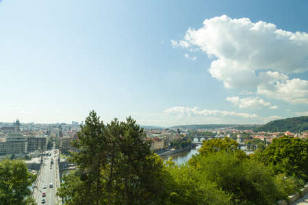 Scenic view of the Vltava river and of the historical center of Pragueの写真素材
