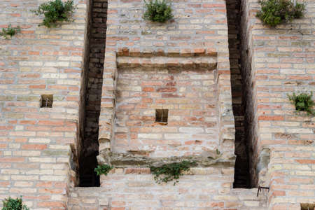 The brick walls of the medieval Fortress of Venetians in Brisighellaのeditorial素材