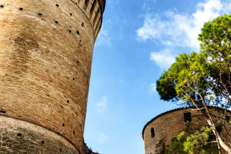 The brick walls of the medieval Fortress of Venetians in Brisighellaのeditorial素材