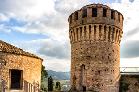 The brickwalls of the medieval Fortress of Venetians in Brisighellaのeditorial素材