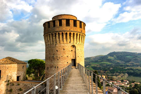 The brickwalls of the medieval Fortress of Venetians in Brisighellaのeditorial素材