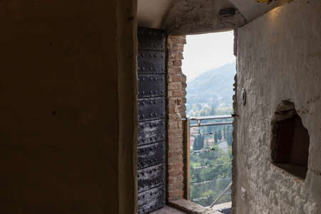 The brickwalls of the medieval Fortress of Venetians in Brisighellaのeditorial素材