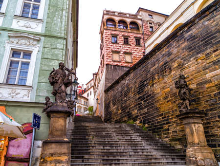 Streets and buildings of Mala Strana quarter in Pragueの写真素材