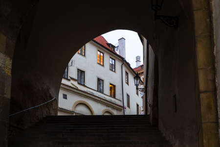 Streets and buildings of Mala Strana quarter in Pragueの写真素材