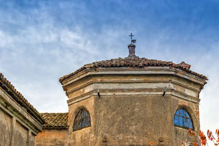 Private church of ruined farmhouse in Italian countrysideの写真素材