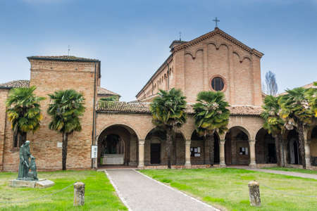 Brickwall facade of the XV century gothic roman church dedicated to Saint Francis in Cotignola near Ravenna in the countryside of Emilia Romagna in Italy.のeditorial素材