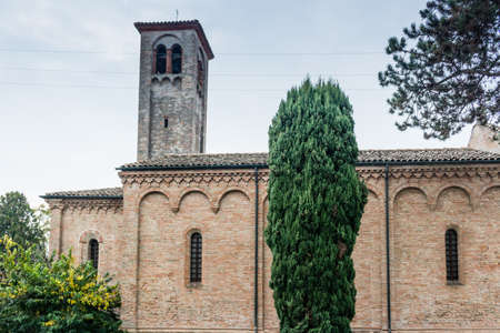 Brickwall facade of the XVI century church dedicated to The Ascension of Jesus Christ in the village of  Ascensione near Ravenna in the countryside of Emilia Romagna in Italy: it dates back to 1534の写真素材