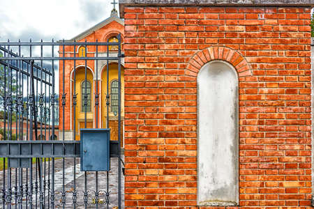 Architecture details of the Sanctuary of Our Lady of the Mill, a XVII century church dedicated to Our Lady with the Child in Lugo near Ravenna in the countryside of Emilia Romagna in Italy.の写真素材