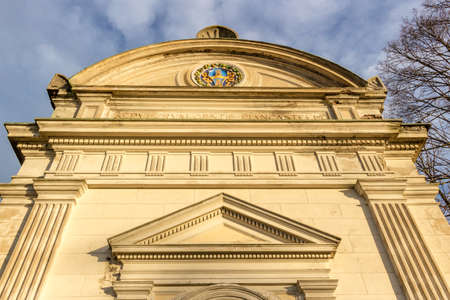 Facade of XVII Century church, the The oratory of "Santissima Annunziata" (Sepulcrum Gentis Piancastelli) in Fusignano, Italyの写真素材