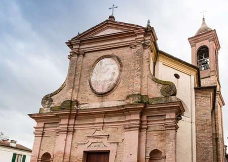 Facade of XVIII Century church, the Church of Pius Suffrage in Cotignola, Italyの写真素材
