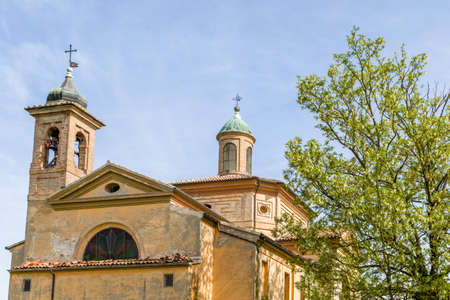 Historic feelings in the old architecture of the XVIII century Catholic church devoted to Saint James, private chapel of the Italian XVI century ruined palace, Palazzo San Giacomo in Russi, village near Ravenna in Northern Italy:の写真素材