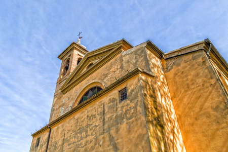 Historic feelings in the old architecture of the XVIII century Catholic church devoted to Saint James, private chapel of the Italian XVI century ruined palace, Palazzo San Giacomo in Russi, village near Ravenna in Northern Italy:の写真素材