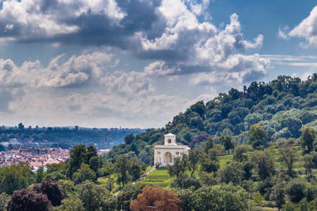 The USA rainbow flag flying from the glorietta of the U.S. Embassy in Pragueの写真素材