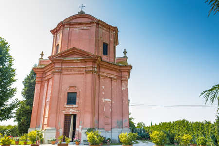 The rigid and severe architecture of the Shrine of Our Lady of Health of Solarolo in Italy, church from the 18th century devoted to the Blessed Virgin Maryのeditorial素材