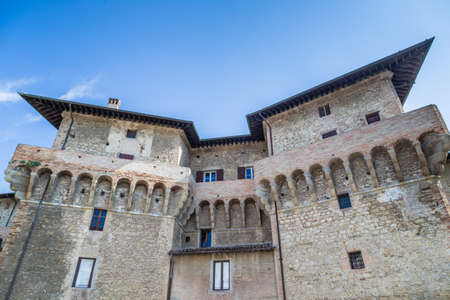 the sharp edges of the walls of the brick walls of The Castle of the Captain of Artillery, a 16th century stronghold in Terra del Sole, a small village in Emilia Romagna in Italyのeditorial素材