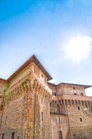 the sharp edges of the walls of the brick walls of The Castle of the Captain of Artillery, a 16th century stronghold in Terra del Sole, a small village in Emilia Romagna in Italyのeditorial素材