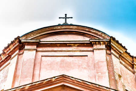 The rigid and severe architecture of the Shrine of Our Lady of Health of Solarolo in Italy, church...