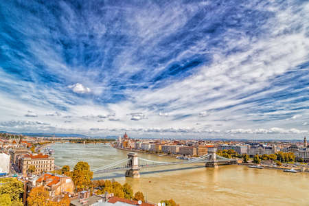 Chain Bridge on the Danube River in Budapest, Hungaryの写真素材