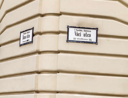 Sign with street name in Budapest, Hungaryの写真素材