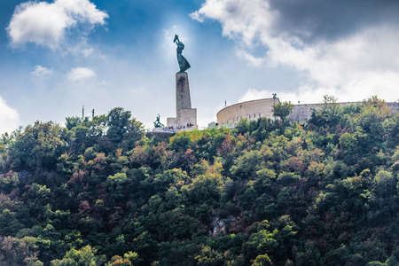 The Liberty Statue deep in forest in Budapest, Hungaryの写真素材