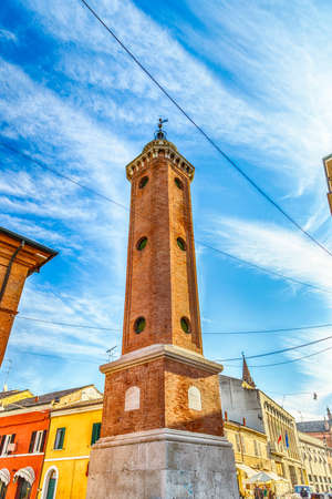 back of clock tower in Comacchio, in  Emilia Romagna in Italy