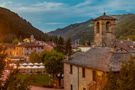 The Palace of  the Captains at sunset in medieval mountain village in Tuscany characterized by...