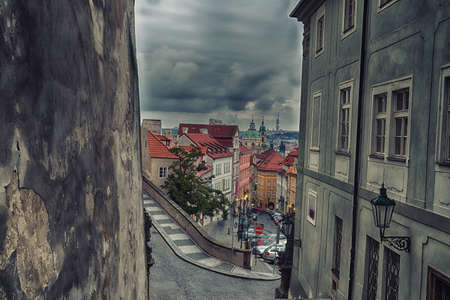 Streets and buildings of Mala Strana quarter in Pragueの写真素材