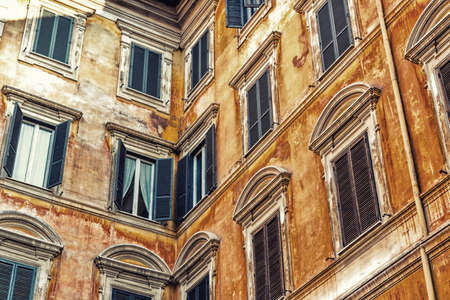 Windows of historical building in the center of Romeの写真素材