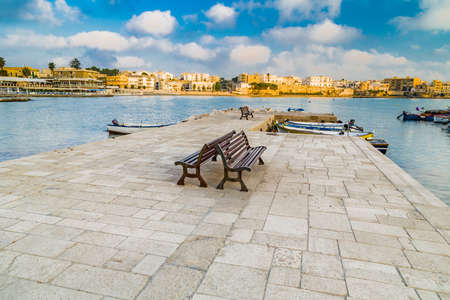 The bay of a medieval city on the Adriatic Sea in Italyの写真素材