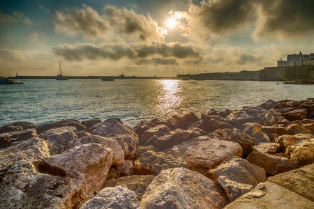 The bay of a medieval city on the Adriatic Sea in Italyの写真素材