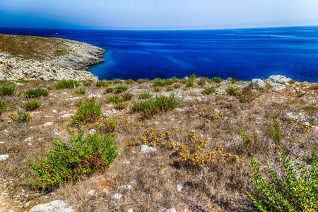 the rocky beach on Adriatic Sea near Otranto in Apulia, Italyの写真素材