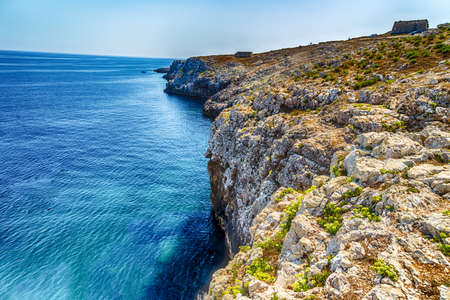 the rocky beach on Adriatic Sea near Otranto in Apulia, Italyの写真素材