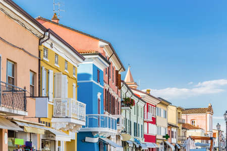 Ancient boats on Leonardesque Canal Port  in Cesenatico in Emilia Romagna in Italyの写真素材