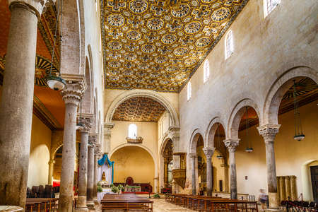 Interior of the medieval Cathedral in the historic center of Otranto, coastal town of Greek-Messapian origins  in Italyのeditorial素材