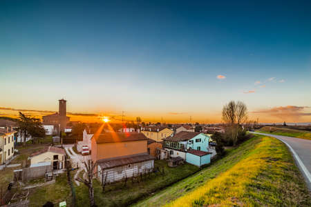 the roofs of the houses of a small village in the countryside of Emilia Romagna in Italyの写真素材