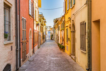 narrow streets of the village of fishermen in Rimini, in Italyの写真素材