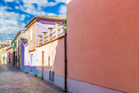 narrow streets of the village of fishermen in Rimini, in Italyの写真素材