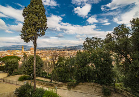 spectacular view over the roofs of Florence from the parkの写真素材