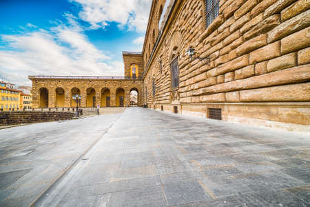 the sixteenth century walls of Pitti Palace in Florence, in Italy,  residence of the grand-dukes of Tuscany and later of the King of Italyのeditorial素材