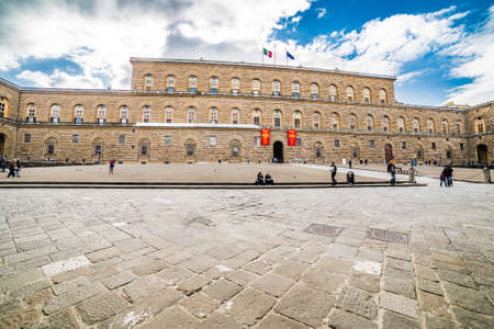 the sixteenth century walls of Pitti Palace in Florence, in Italy,  residence of the grand-dukes of Tuscany and later of the King of Italyのeditorial素材