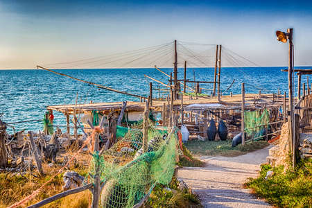 fishing hut on the coast of Puglia in Italyの写真素材